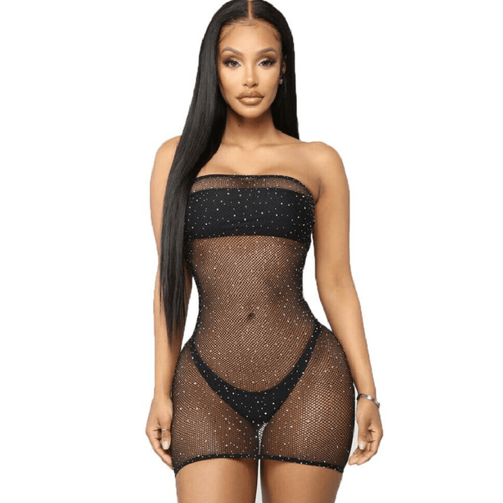 QUEEN LINGERIE - NETZKÖRPERKLEID MIT DIAMANTEN S/L - INTIM SPACE Online Sexshop