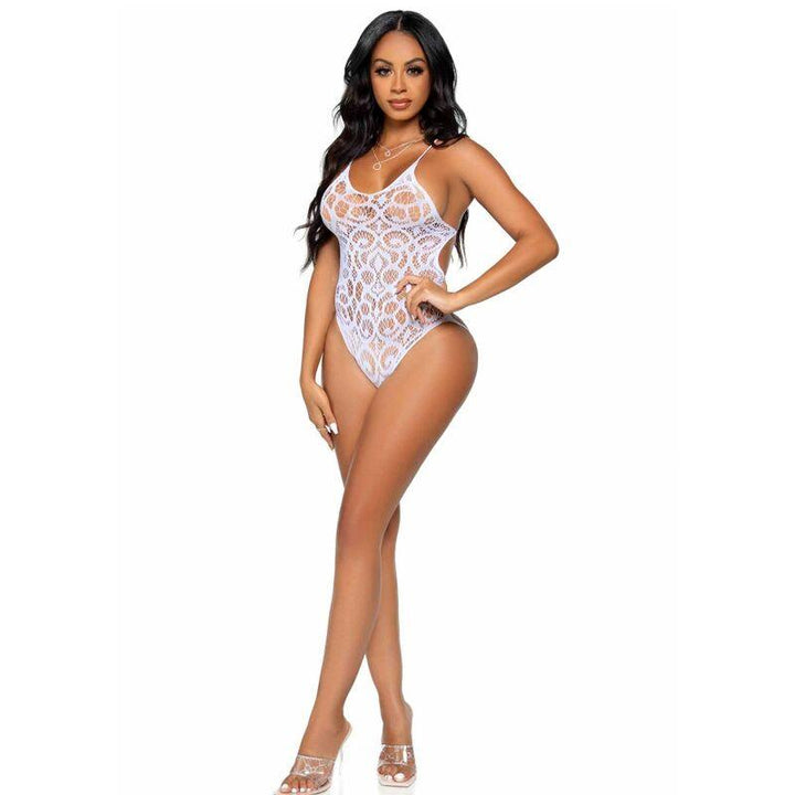 LEG AVENUE - SEAMLESS SCROLL LACE TEDDY - WEISS - INTIM SPACE Online Sexshop