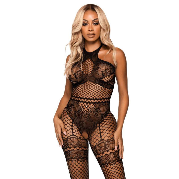 LEG AVENUE - NET HALTER BODYSTOCKING EINE GRÖSSE - SCHWARZ - INTIM SPACE Online Sexshop