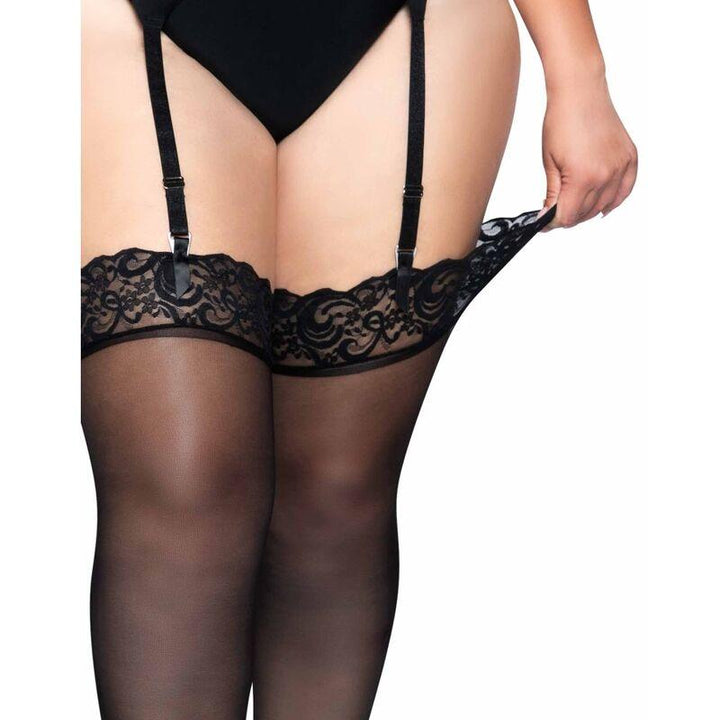 LEG AVENUE - OUTLET - SCHWARZE NYLONSTRÜMPFE MIT SPITZENABSCHLUSS PLUS - INTIM SPACE Online Sexshop