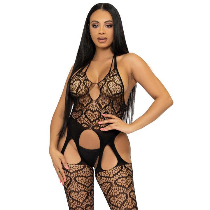 LEG AVENUE - BODYSTOCKING DE RED CON TIRANTES TALLA ÚNICA - NEGRO - INTIM SPACE Online Sexshop