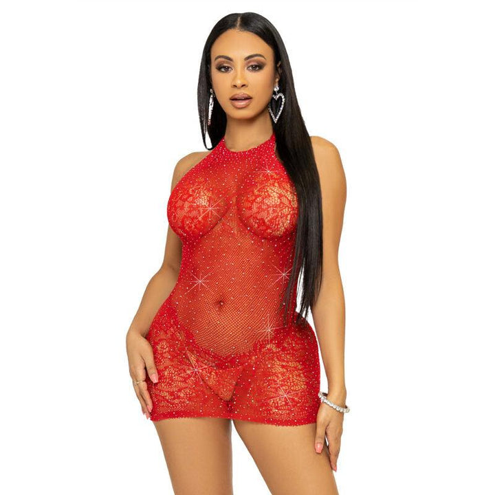 LEG AVENUE - STRASS NECKHOLDER-MINIKLEID, EINHEITSGRößE- ROT - INTIM SPACE Online Sexshop