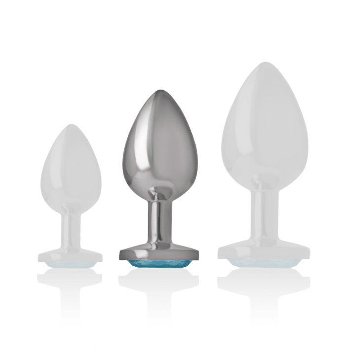 INTENSE - ANALPLUG AUS ALUMINIUMMETALL MIT BLAUEM GLAS, GRÖSSE M - INTIM SPACE Online Sexshop