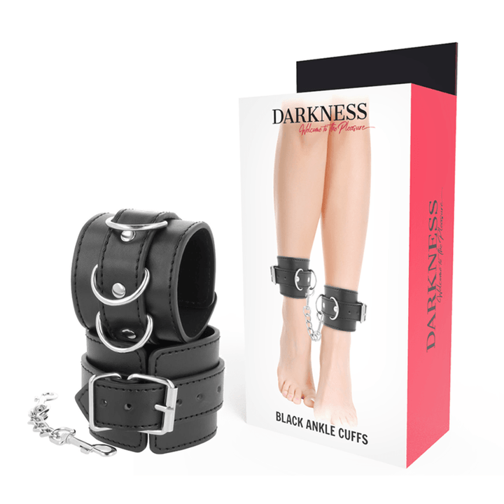 DARKNESS - SCHWARZE VERSTELLBARE LEDER-KNÖCHEL-HANDSCHELLEN - INTIM SPACE Online Sexshop