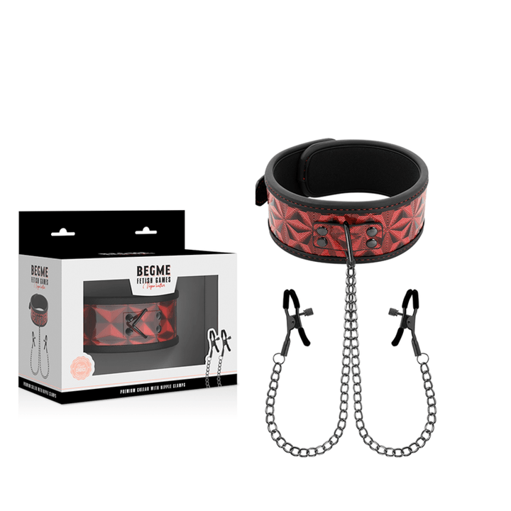 BEGME - RED EDITION HALSBAND MIT NIPPELKLEMMEN MIT NEOPRENFUTTER - INTIM SPACE Online Sexshop