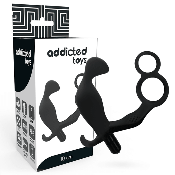 ADDICTED TOYS - ANALPLUG MIT DOPPELTEM PENISRING UND HODEN SCHWARZ - INTIM SPACE Online Sexshop