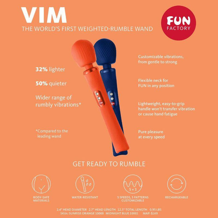 FUN FACTORY - VIM SILIKON WIEDERAUFLADBARER, VIBRIERENDER, GEWICHTETER RUMBLE WAND SUNRISE ORANGE - INTIM SPACE Online Sexshop