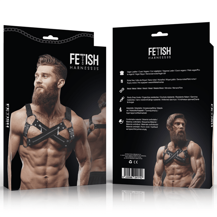 FETISH SUBMISSIVE ATTITUDE - VERSTELLBARER NEOPREN-CROSS-OVER-BRUSTBULLDOGGENGESCHIRR MIT REISSVERSCHLÜSSEN FÜR MNNER - INTIM SPACE Online Sexshop