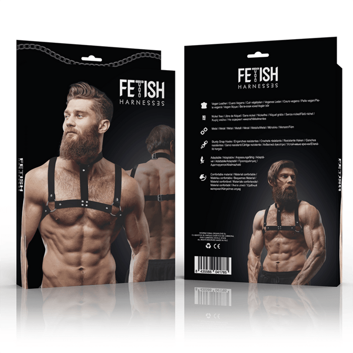 FETISH SUBMISSIVE ATTITUDE - VERSTELLBARER BRUSTGURT AUS ÖKO-LEDER MIT HALSKETTE FÜR MNNER - INTIM SPACE Online Sexshop