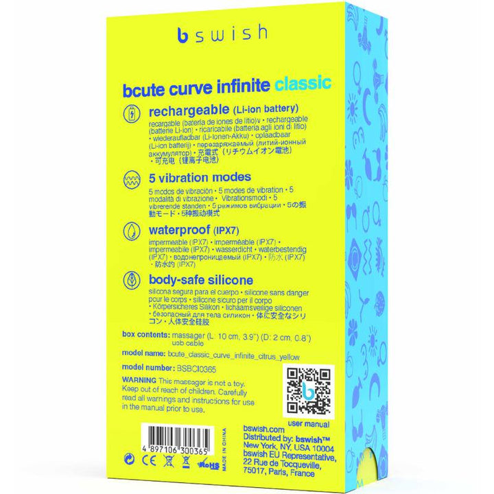 B SWISH - BCUTE CURVE INFINITE KLASSISCHER WIEDERAUFLADBARER SILIKONVIBRATOR GELB - INTIM SPACE Online Sexshop