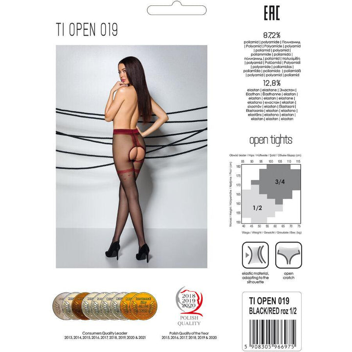 PASSION - TIOPEN 019 SCHWARZ/ROT STRUMPFHOSE 3/4 20 DEN - INTIM SPACE Online Sexshop