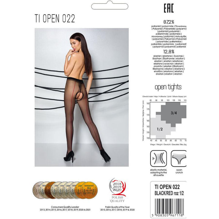 PASSION - TIOPEN 022 SCHWARZ/ROT STRUMPFHOSE 1/2 20 DEN - INTIM SPACE Online Sexshop