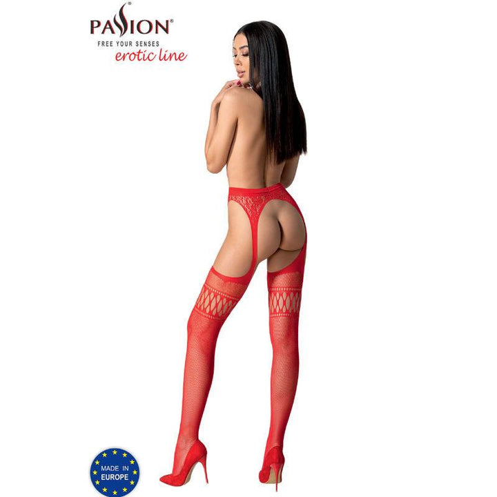 PASSION - S026 ROTE STRÜMPFE MIT GARTER, EINE GRÖSSE - INTIM SPACE Online Sexshop