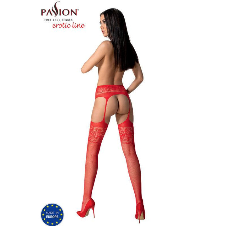 PASSION - S029 ROTE STRÜMPFE MIT GARTER, EINE GRÖSSE - INTIM SPACE Online Sexshop