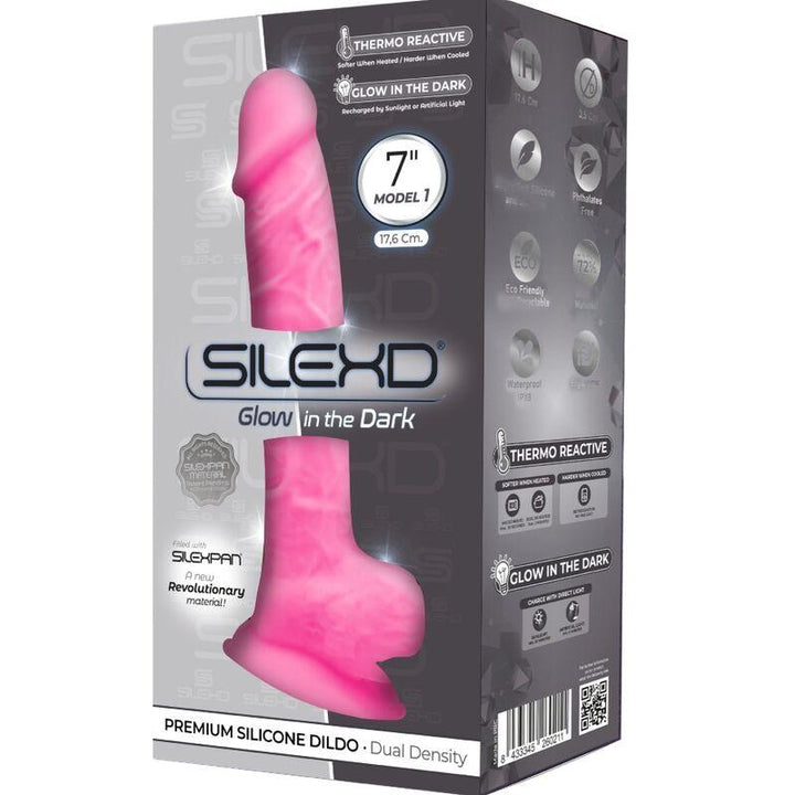 SILEXD - MODEL - REALISTISCHER PENIS PREMIUM SILIKON SILEXPAN FLUORESZIERENDES ROSA 17.5 CM - INTIM SPACE Online Sexshop