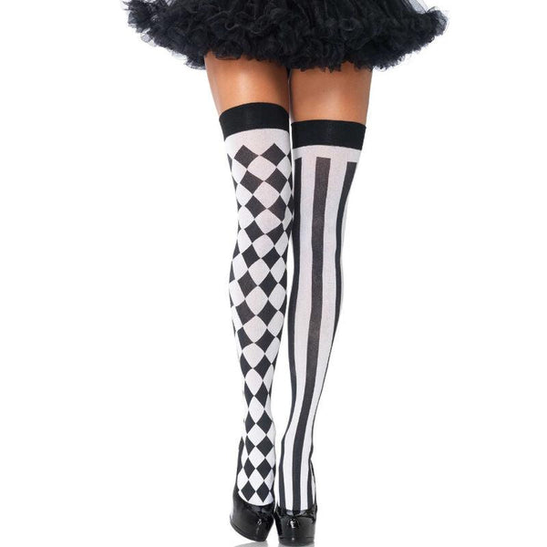 LEG AVENUE - SCHWARZ/WEIßE ARLEQUIN HOHE SOCKEN - INTIM SPACE Online Sexshop