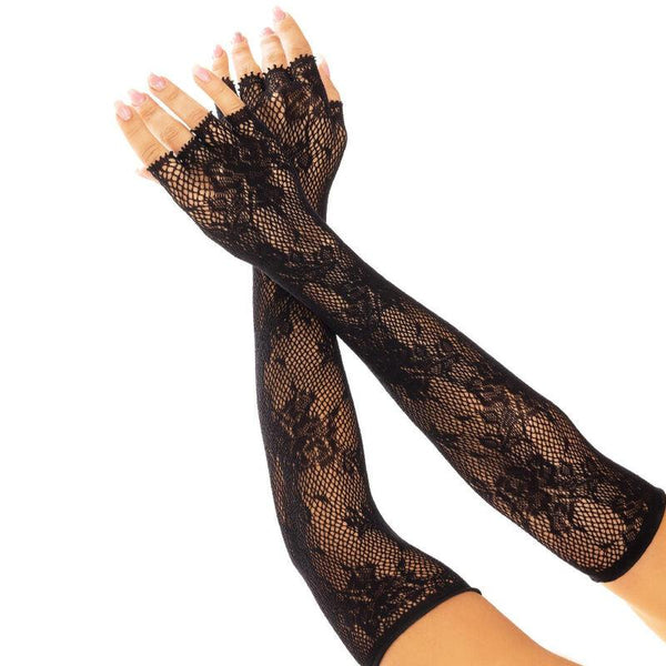 LEG AVENUE - FLORAL NETWORK FINGERLOSE HANDSCHUHE SCHWARZ - INTIM SPACE Online Sexshop