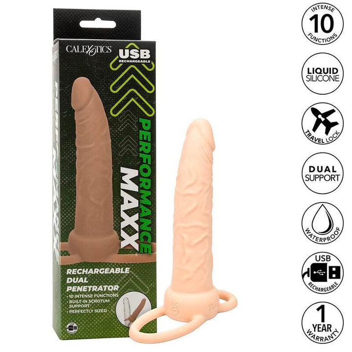 CALEXOTICS - PERFORMANCE MAXX WIEDERAUFLADBARER DUAL PENETRATOR, HELLE HAUT - INTIM SPACE Online Sexshop