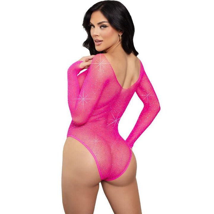 LEG AVENUE - LANGÄRMELIGER BODYSUIT MIT KRISTALLMUSTER IN PINK - INTIM SPACE Online Sexshop