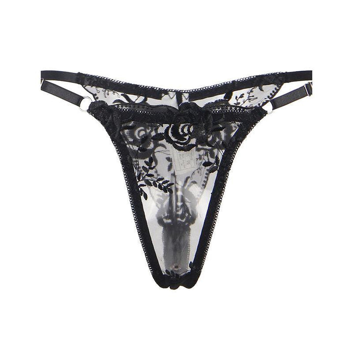 SUBBLIME - 3-TEILIGES SET BH - STRING - STRUMPFBAND BLUMENPRINT SCHWARZ S/M - INTIM SPACE Online Sexshop