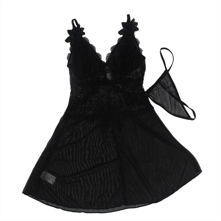 SUBBLIME - BABYDOLL-TÜLLSTOFF MIT SPITZE UND BLUMENDETAIL SCHWARZ S/M - INTIM SPACE Online Sexshop