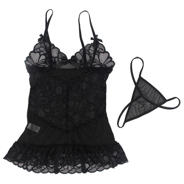 SUBBLIME - BABYDOLL MIT VERSTELLBAREN TRGERN UND TRANSPARENTER SPITZE MIT BLUMENDRUCK SCHWARZ S/M - INTIM SPACE Online Sexshop