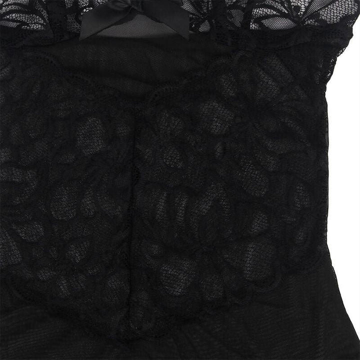 SUBBLIME - BABYDOLL MIT VERSTELLBAREN TRGERN UND TRANSPARENTER SPITZE MIT BLUMENDRUCK SCHWARZ S/M - INTIM SPACE Online Sexshop