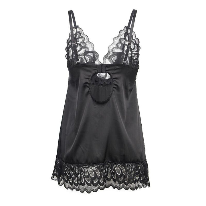 SUBBLIME - BABYDOLL MIT BLUMENPRINT AUF DER BRUST SCHWARZ S/M - INTIM SPACE Online Sexshop