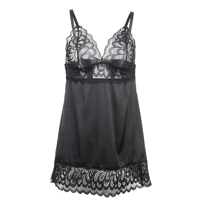 SUBBLIME - BABYDOLL MIT BLUMENPRINT AUF DER BRUST SCHWARZ S/M - INTIM SPACE Online Sexshop