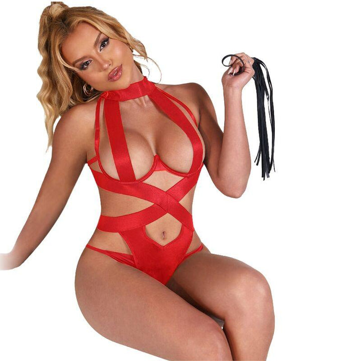 SUBBLIME - SEXY HALTER-BODY MIT HARNESS ROT L/XL - INTIM SPACE Online Sexshop