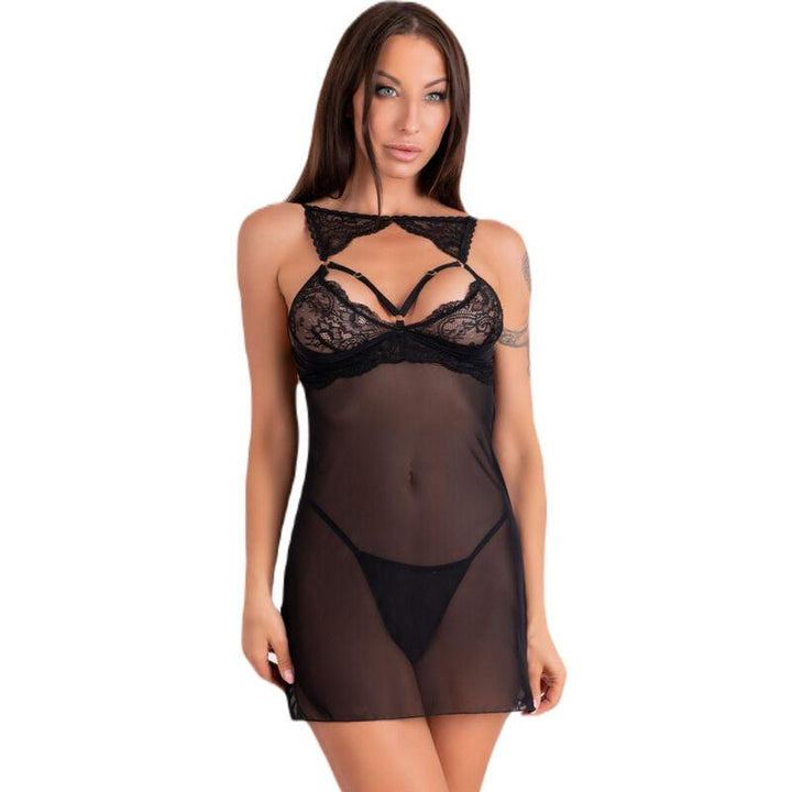 LIVCO CORSETTI FASHION - KROLINA LC 90734 CHEMISE - TANGA SCHWARZ S/M - INTIM SPACE Online Sexshop