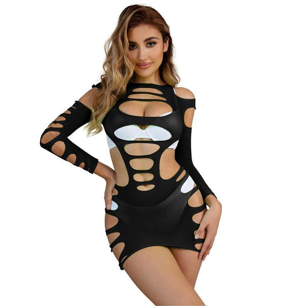 SUBBLIME - 952266 LANGRMELIGER ELASTISCHER NETZ-KLEID SCHWARZ EINE GRÖSSE - INTIM SPACE Online Sexshop