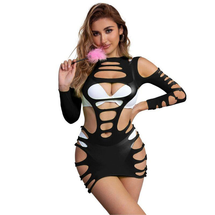 SUBBLIME - 952266 LANGRMELIGER ELASTISCHER NETZ-KLEID SCHWARZ EINE GRÖSSE - INTIM SPACE Online Sexshop