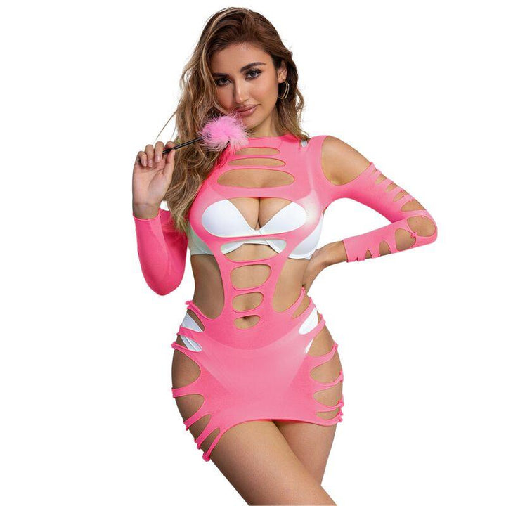 SUBBLIME - 952273 LANGRMELIGER ELASTISCHER NETZ-KLEID ROSA EINE GRÖSSE - INTIM SPACE Online Sexshop