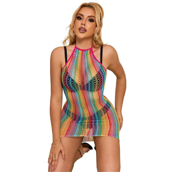 SUBBLIME - 952341 REGENBOGEN-NETZ-KLEID EINE GRÖSSE - INTIM SPACE Online Sexshop