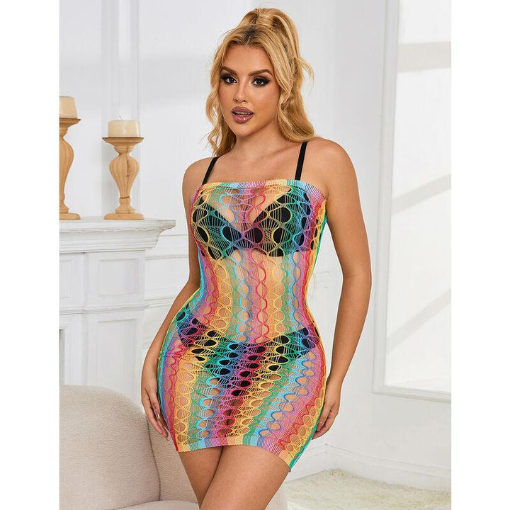 SUBBLIME - 952365 RAINBOW NETZ-KLEID MIT FREIEN SCHULTERN EINE GRÖSSE - INTIM SPACE Online Sexshop