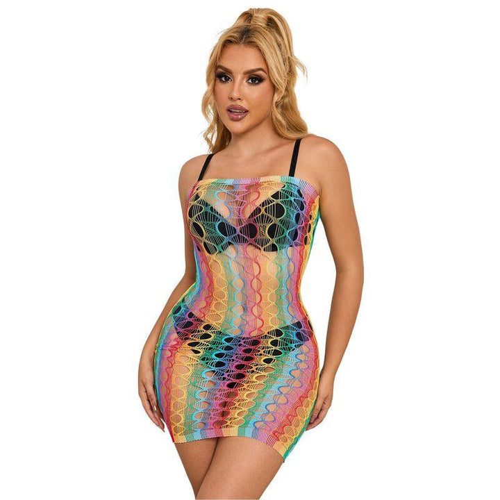 SUBBLIME - 952365 RAINBOW NETZ-KLEID MIT FREIEN SCHULTERN EINE GRÖSSE - INTIM SPACE Online Sexshop