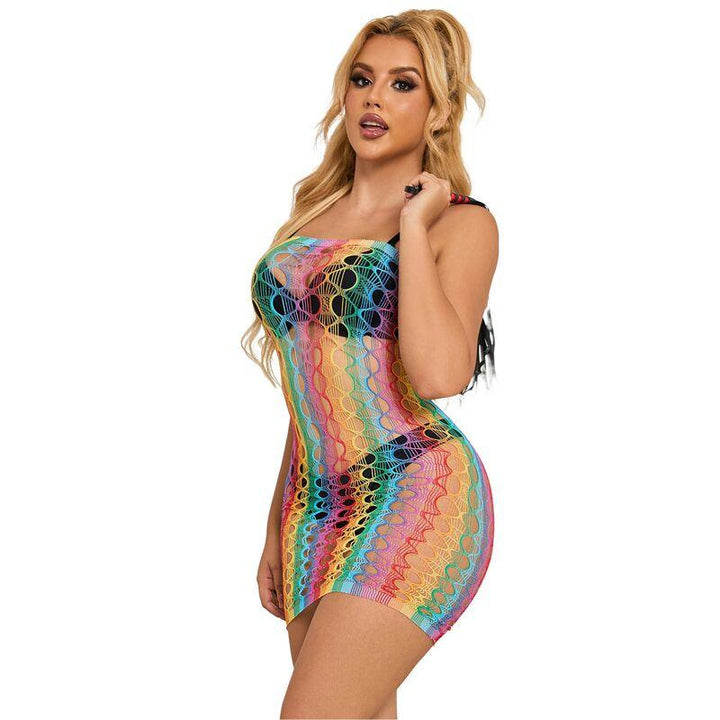 SUBBLIME - 952365 RAINBOW NETZ-KLEID MIT FREIEN SCHULTERN EINE GRÖSSE - INTIM SPACE Online Sexshop