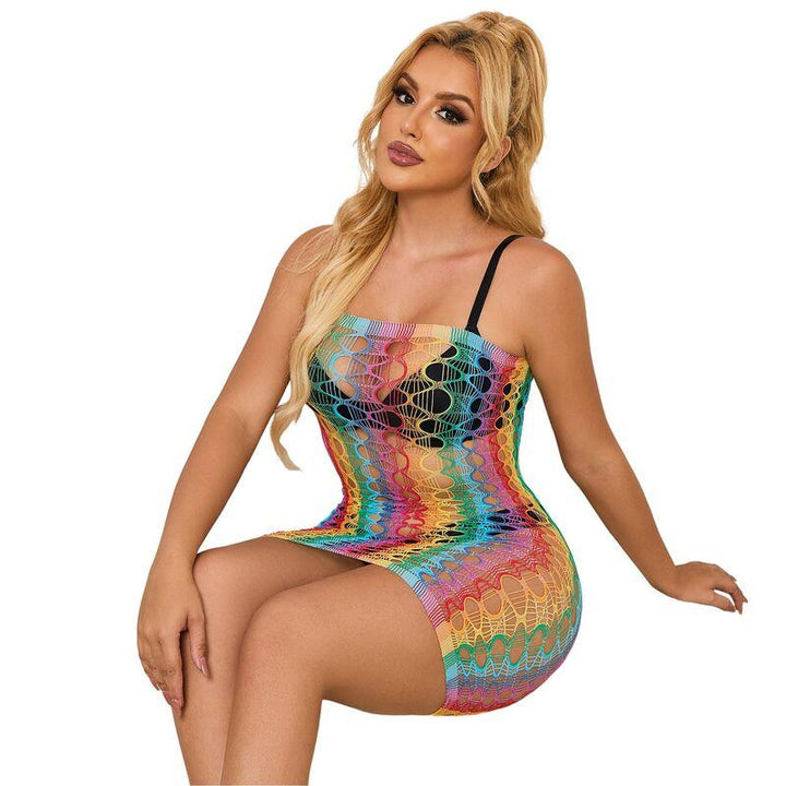 SUBBLIME - 952365 RAINBOW NETZ-KLEID MIT FREIEN SCHULTERN EINE GRÖSSE - INTIM SPACE Online Sexshop