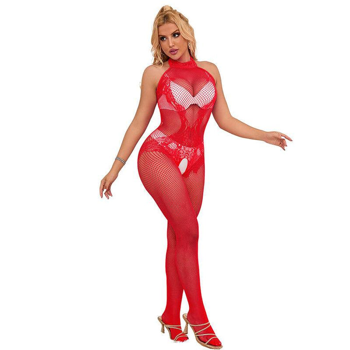 SUBBLIME - 952372 BODYSTOCKING AUS NETZ UND SPITZE MIT HOHER HALS UND OHNE SCHRITT ROT EINE GRÖSSE - INTIM SPACE Online Sexshop