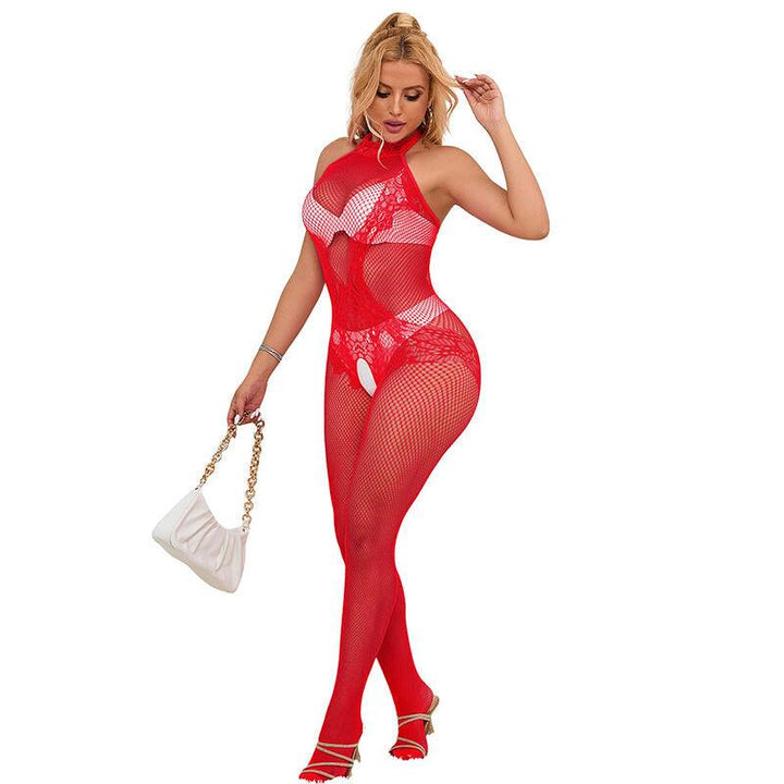 SUBBLIME - 952372 BODYSTOCKING AUS NETZ UND SPITZE MIT HOHER HALS UND OHNE SCHRITT ROT EINE GRÖSSE - INTIM SPACE Online Sexshop