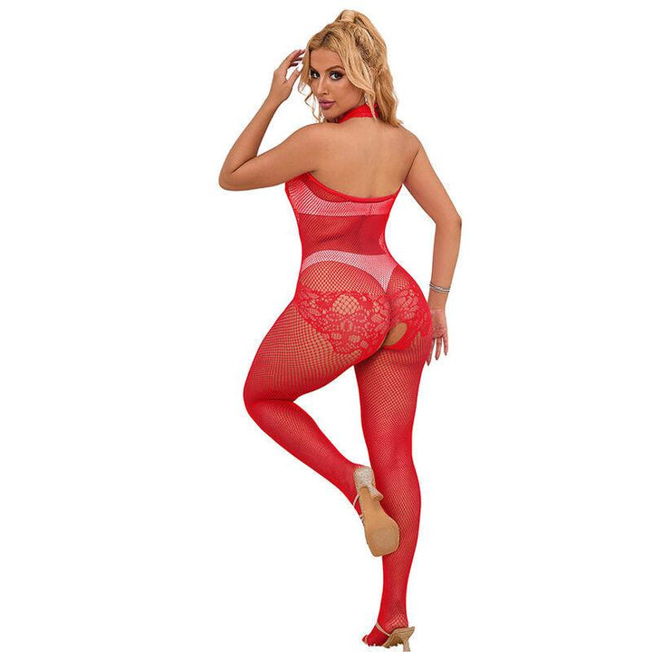 SUBBLIME - 952372 BODYSTOCKING AUS NETZ UND SPITZE MIT HOHER HALS UND OHNE SCHRITT ROT EINE GRÖSSE - INTIM SPACE Online Sexshop