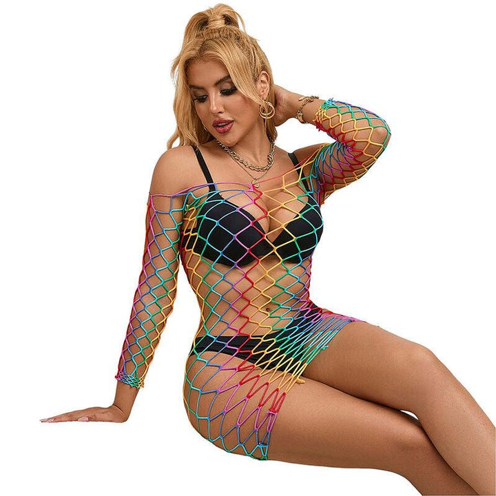 SUBBLIME - 952426 REGENBOGEN-KLEID MIT LANGEN RMELN UND NETZ EINE GRÖSSE - INTIM SPACE Online Sexshop