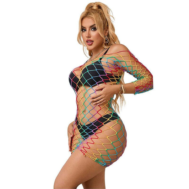 SUBBLIME - 952426 REGENBOGEN-KLEID MIT LANGEN RMELN UND NETZ EINE GRÖSSE - INTIM SPACE Online Sexshop