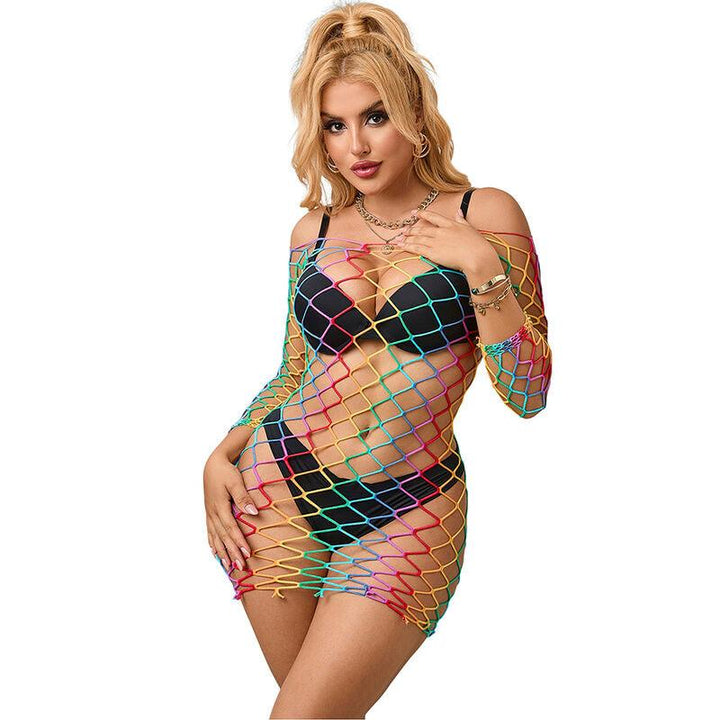 SUBBLIME - 952426 REGENBOGEN-KLEID MIT LANGEN RMELN UND NETZ EINE GRÖSSE - INTIM SPACE Online Sexshop