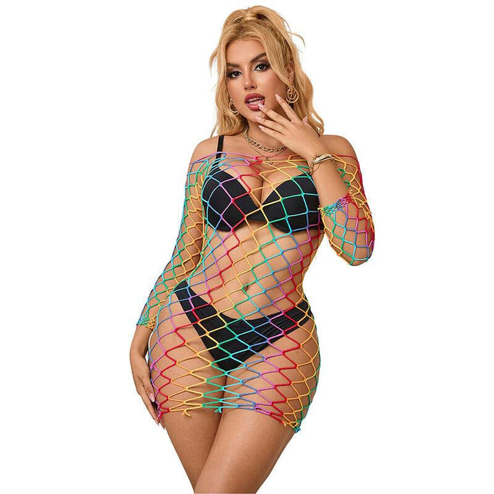 SUBBLIME - 952426 REGENBOGEN-KLEID MIT LANGEN RMELN UND NETZ EINE GRÖSSE - INTIM SPACE Online Sexshop