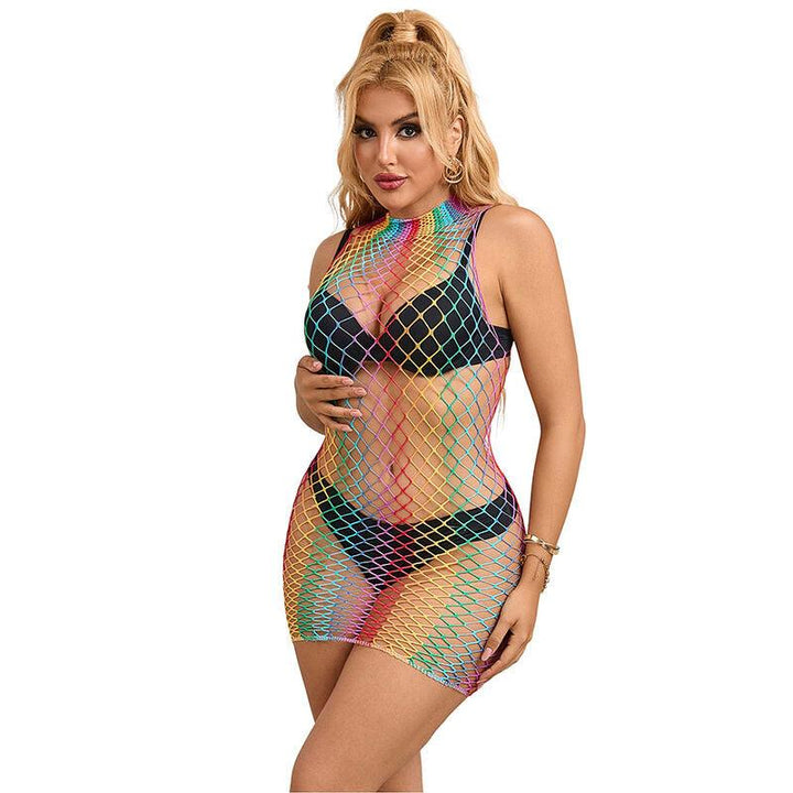 SUBBLIME - 952433 RAINBOW HOHER KRAGEN RMELLOSER NETZ KLEID EINE GRÖSSE - INTIM SPACE Online Sexshop