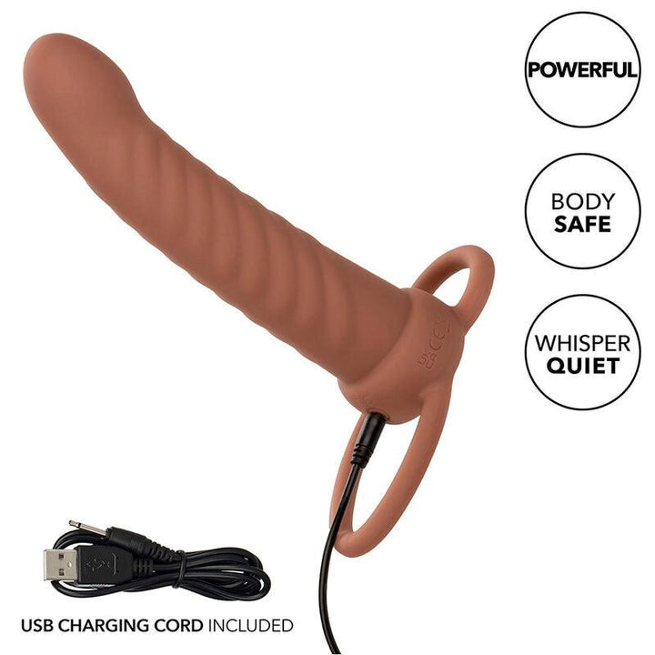 CALEXOTICS - MAXX RIBBED DUAL PENETRATOR 10 VIBRATIONEN BRAUN - INTIM SPACE Online Sexshop