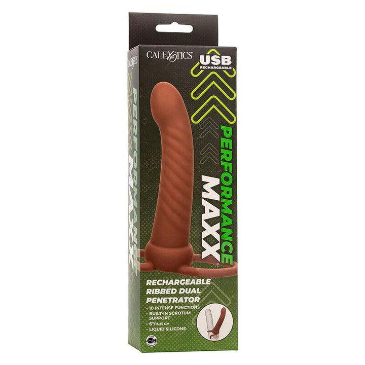 CALEXOTICS - MAXX RIBBED DUAL PENETRATOR 10 VIBRATIONEN BRAUN - INTIM SPACE Online Sexshop