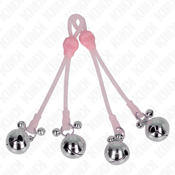 KINK - LEUCHTENDE TOTENKOPF-NIPPELKLAMMERN MIT RINGGLÖCKCHEN VERSTELLBAR ROSA/SILBER - INTIM SPACE Online Sexshop